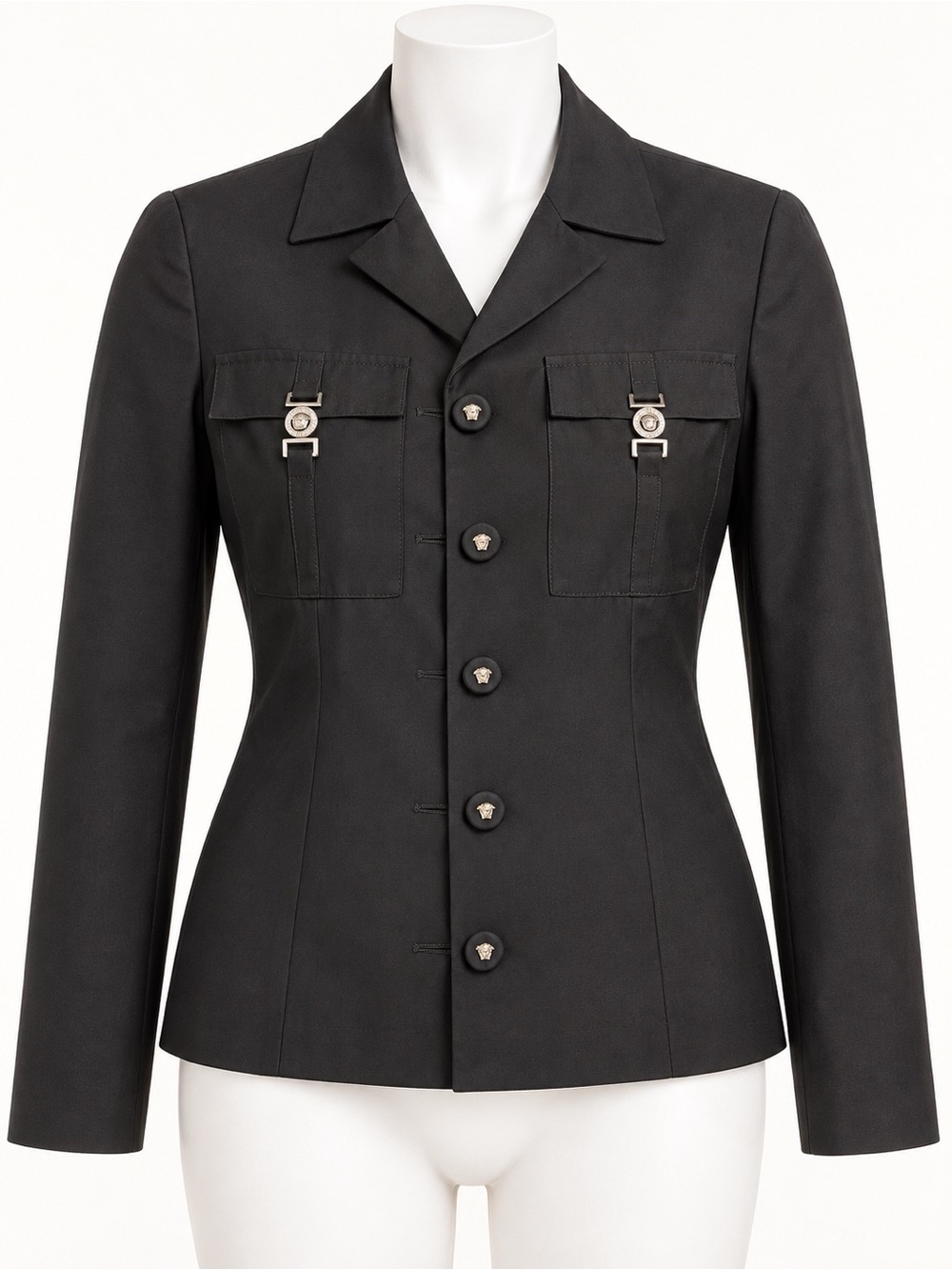 Vintage Versace Jeans Couture Black Medusa Button Blazer, US 6
